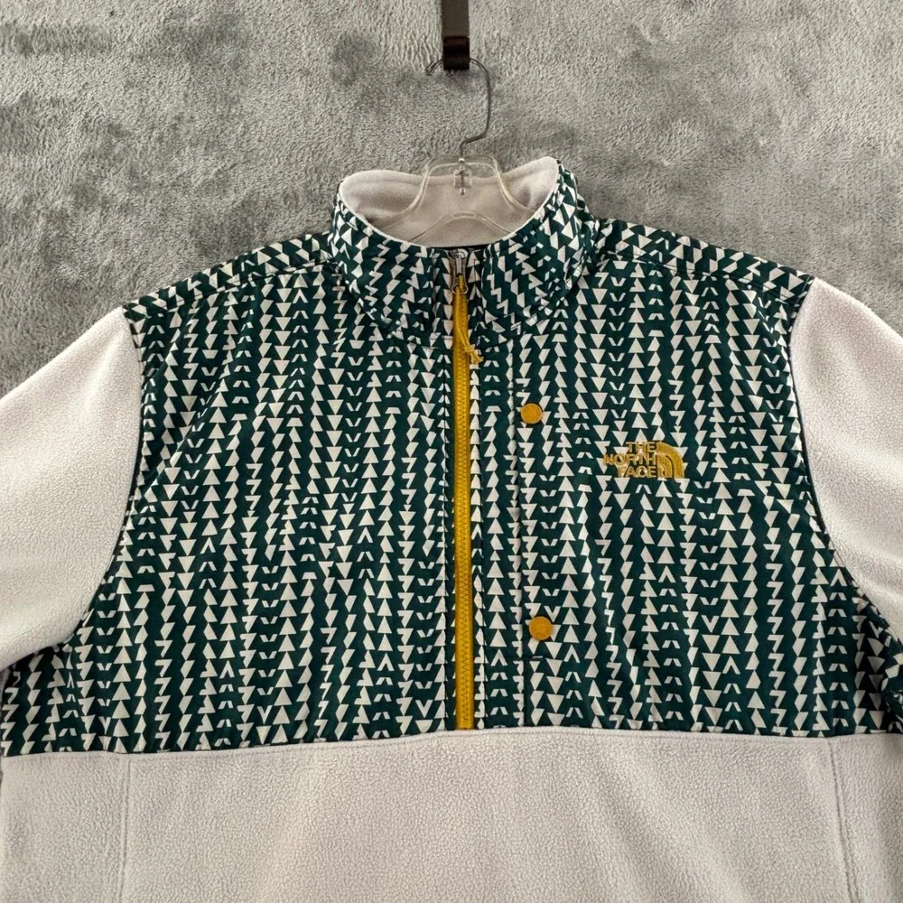 The North Face 1/2‎ Zip Fleece Pullover Mens XL Green Off White Yellow Pockets